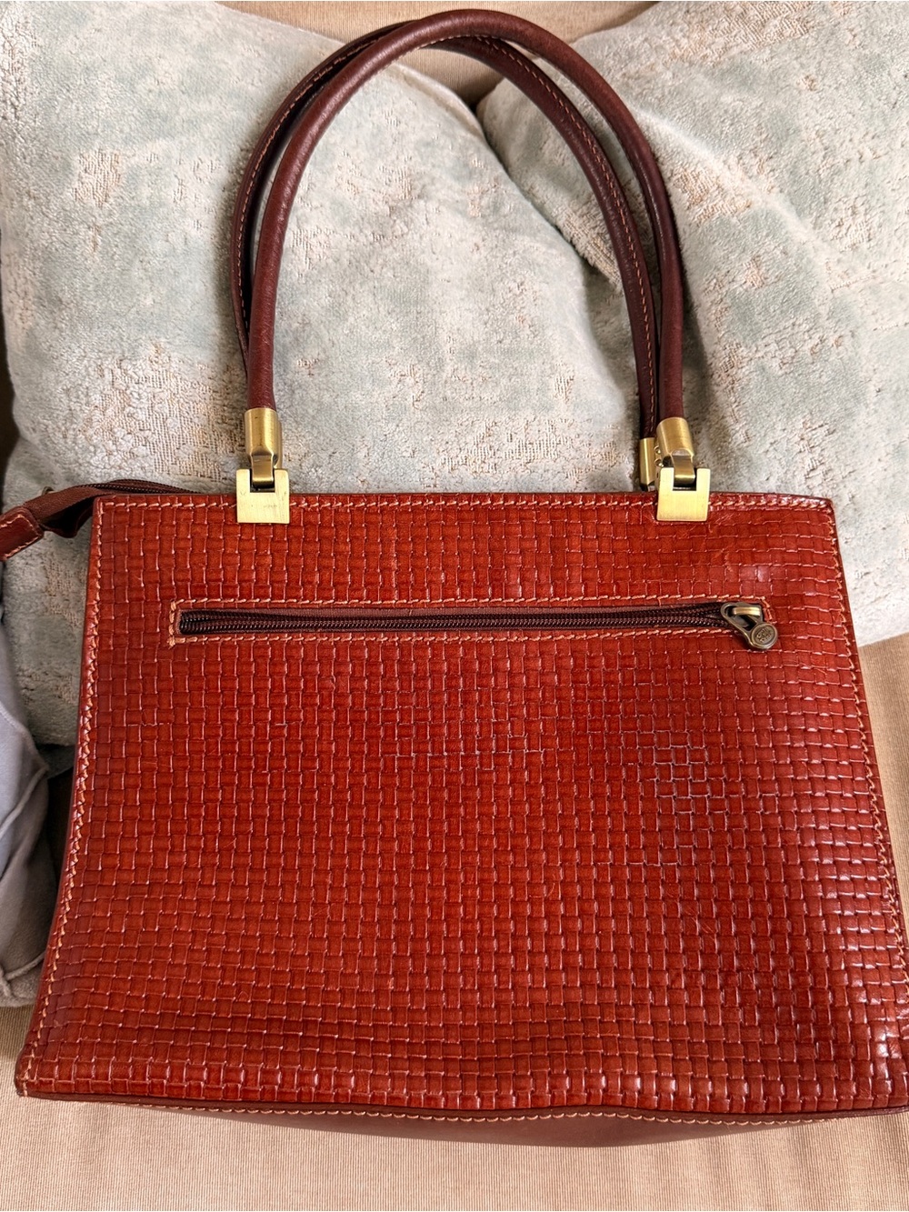 Conte di Cavour Vintage Italian Woven Leather Satchel Bag | Vera Pelle Brown - Picture 2 of 13